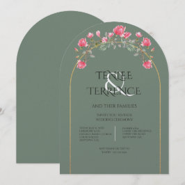 Convite de Casamento com Moldura Dourada e Flores 