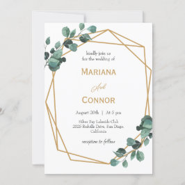 Convite de Casamento com Moldura Dourada e Vegetaç