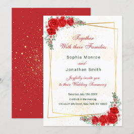 convite de casamento com moldura dourada floral ve