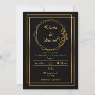 Convite de Casamento com Moldura Dourada Moderna e