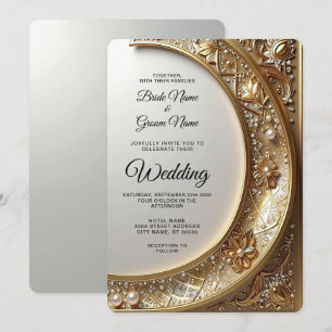 Convite de Casamento com Moldura Dourada Ornamenta