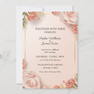 Convite de Casamento com Moldura em Rosa Dourado