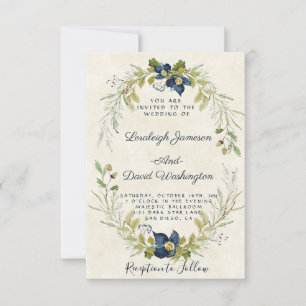 Convite de casamento com moldura floral azul