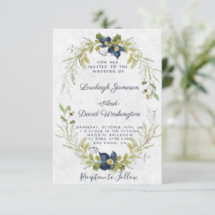 Convite de casamento com moldura floral azul orçam