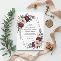 Convite de Casamento com Moldura Floral Borgonha