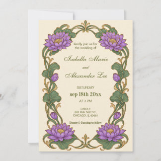 Convite de Casamento com Moldura Floral de Lótus A