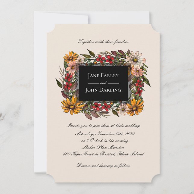 Convite de Casamento com Moldura Floral de Outono  (Frente)