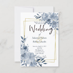 Convite de casamento com moldura floral em aquarel