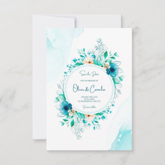 Convite de Casamento com Moldura Floral em Aquarel (Frente)