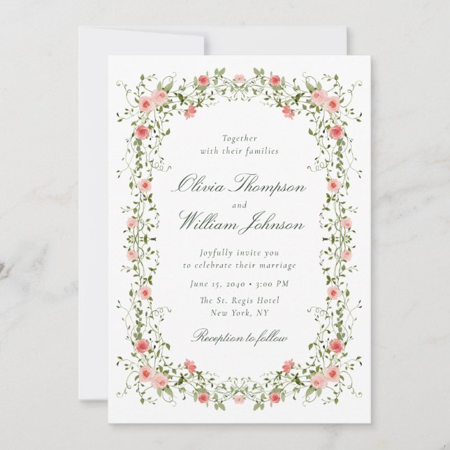 Convite de Casamento com Moldura Floral Romântica  (Frente)