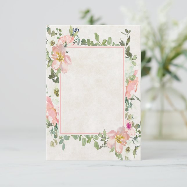 Convite de casamento com moldura floral rosa bonit (Em pé/Frente)