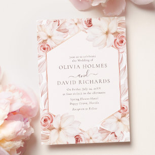 Convite de Casamento com Moldura Floral Rosa Corad