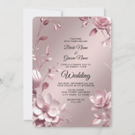 Convite de Casamento com Moldura Floral Rosa Delic