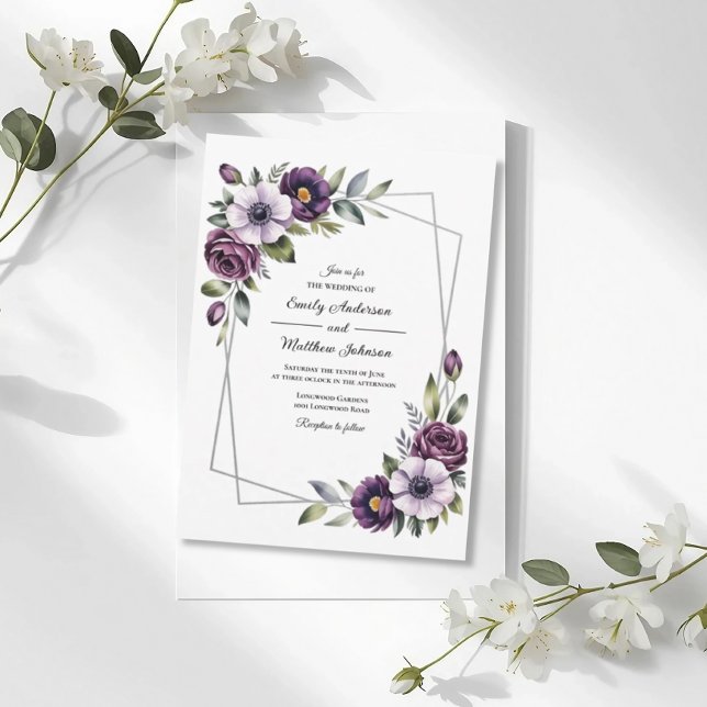 Convite de Casamento com Moldura Floral Violeta (Criador carregado)