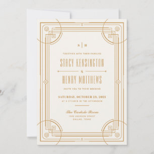 Convite de Casamento com Moldura Modern Deco - Beg