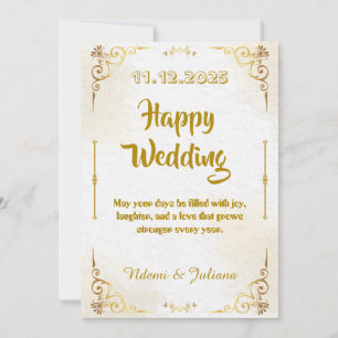 Convite de Casamento com Moldura Ornata em Dourado