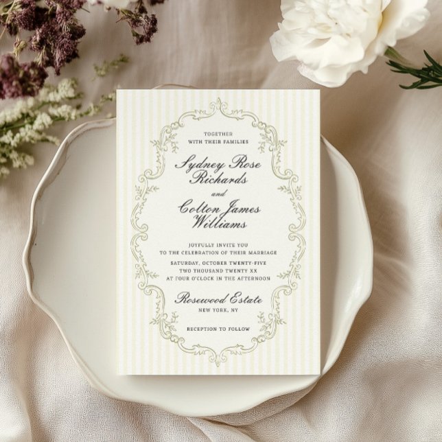 Convite de Casamento com Moldura Ornata Verde Sálv (Criador carregado)