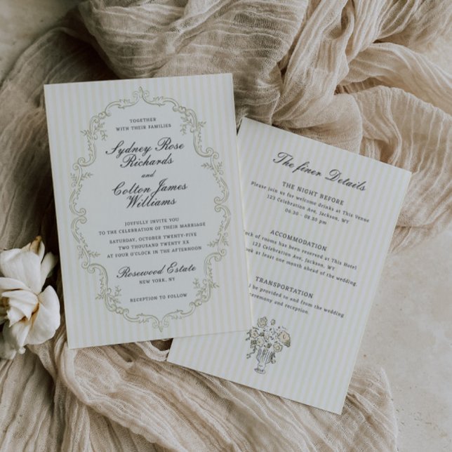 Convite de Casamento com Moldura Ornata Verde Sálv (Criador carregado)