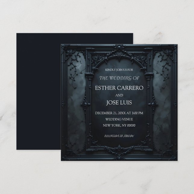 Convite de Casamento com Moldura Quadrada Gótica (Frente/Verso)