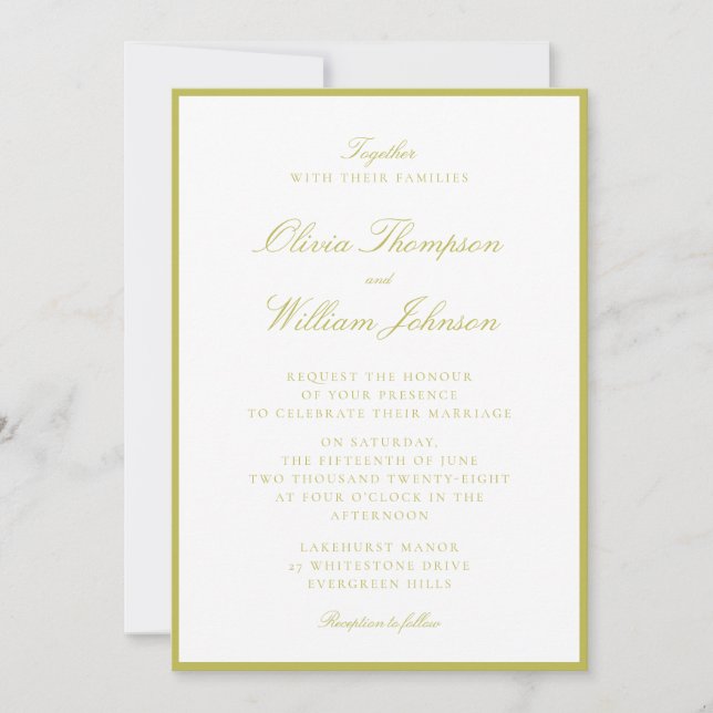 Convite de Casamento com Moldura Verde Cítrico (Frente)