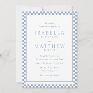 Convite de Casamento com Moldura Xadrez Azul