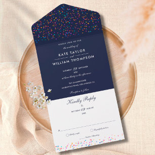 Convite de Casamento com Monograma Azul Naval e Co