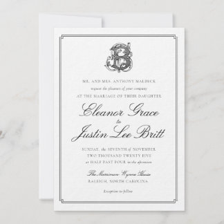 Convite de Casamento com Monograma "B" Preto