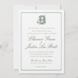 Convite de Casamento com Monograma "B" Verde Escur