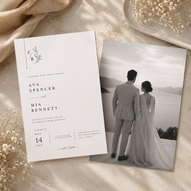Convite de Casamento com Monograma Botânico Elegan (Criador carregado)