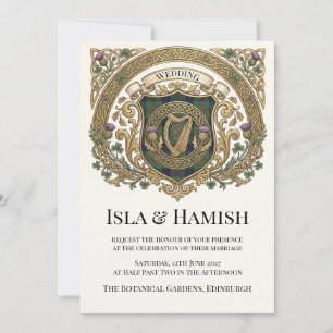 Convite de Casamento com Monograma Celta Dourado