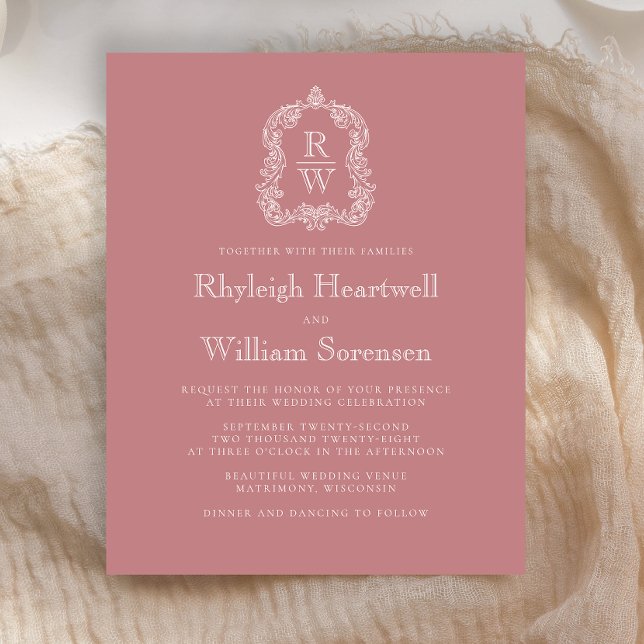 Convite de Casamento com Monograma Crest em Rosa P (Criador carregado)