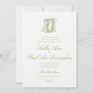 Convite de Casamento com Monograma "D" em Verde Ol