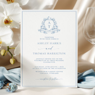 Convite de Casamento com Monograma de Brasão Azul