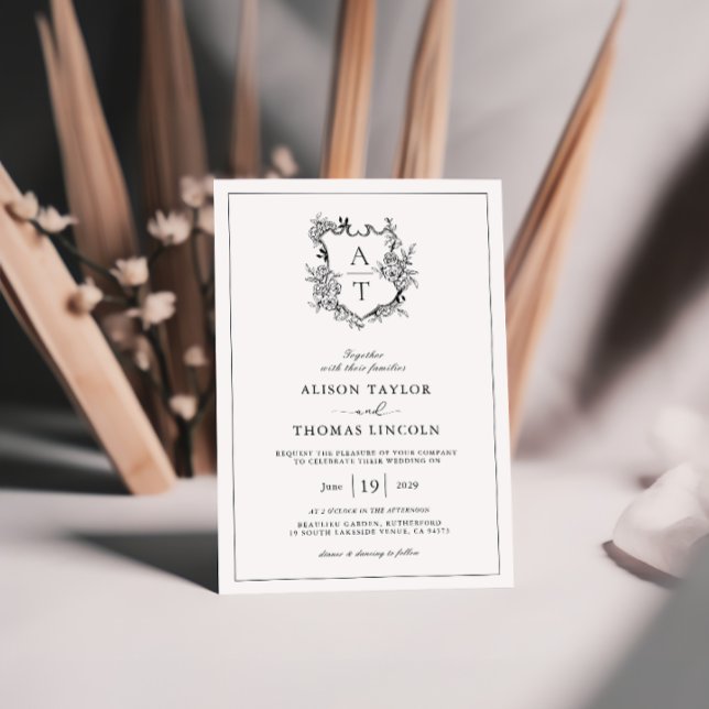 Convite de Casamento com Monograma de Crista Flora (Criador carregado)