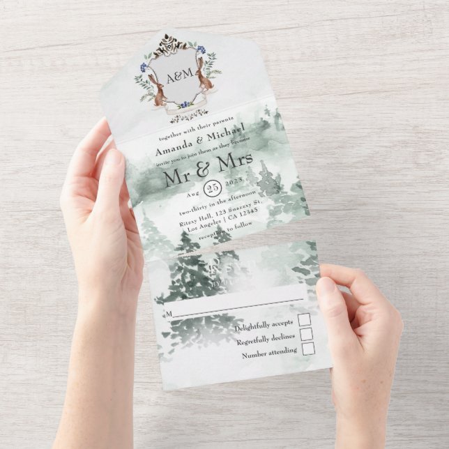 Convite de casamento com monograma de cumeeira de  (Aba destacável)