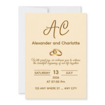 Convite de Casamento com Monograma Dourado