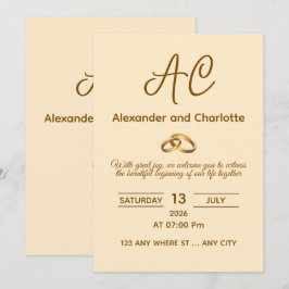 Convite de Casamento com Monograma Dourado