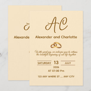Convite de Casamento com Monograma Dourado