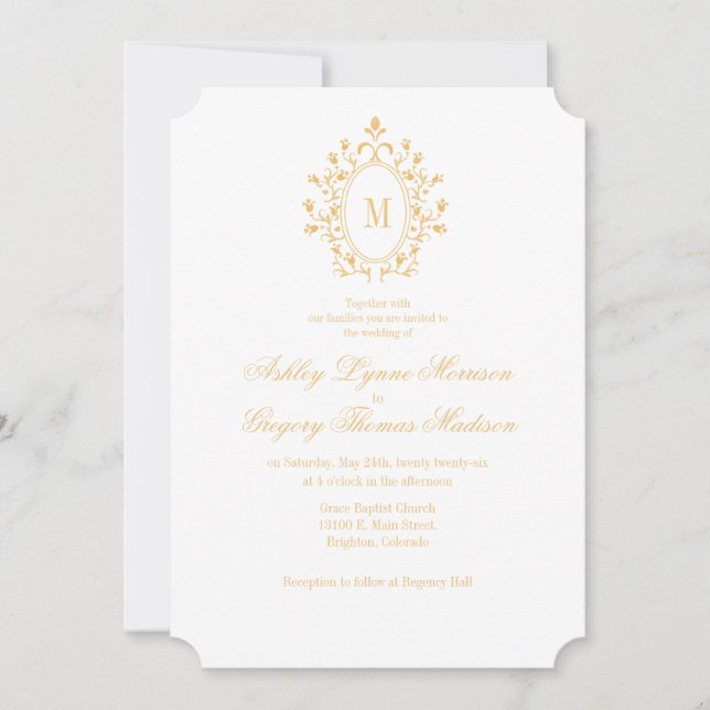 Convite de Casamento com Monograma Dourado Minimal (Frente)