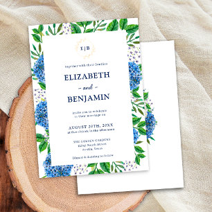 Convite de Casamento com Monograma e Hortênsias Az