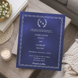 Convite de casamento com monograma em coroa de azu