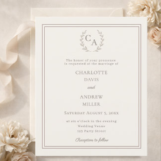 Convite de casamento com monograma em coroa de tau