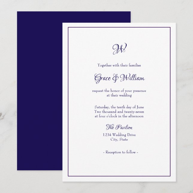Convite de Casamento com Monograma em Letra Elegan (Frente/Verso)