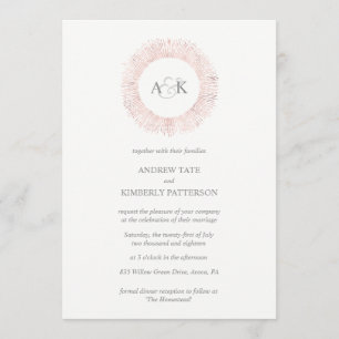 Convite de casamento com monograma em rosa dourado