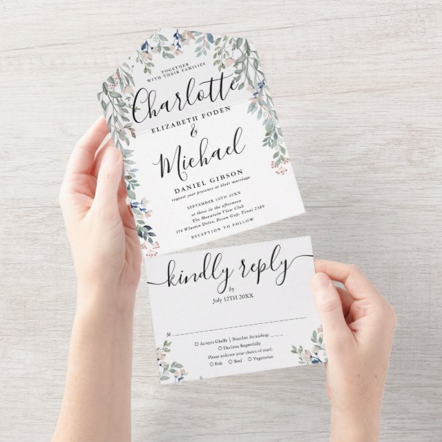 Convite de Casamento com Monograma em Script Flora (Aba destacável)