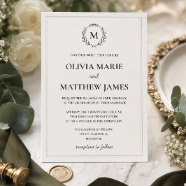 Convite de Casamento com Monograma em Verde Caçado