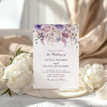 Convite de Casamento com Monograma Floral Lilás