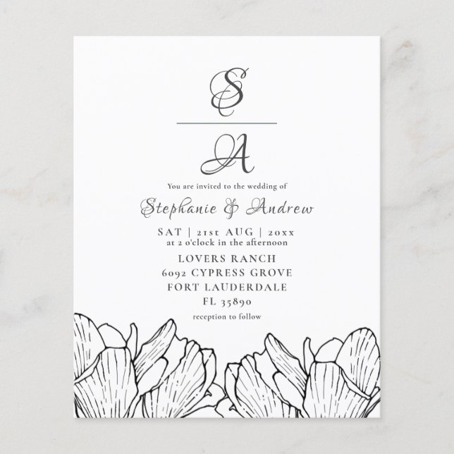 Convite de Casamento com Monograma Floral Moderno  (Frente)