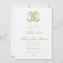 Convite de Casamento com Monograma "H" em Verde Ol