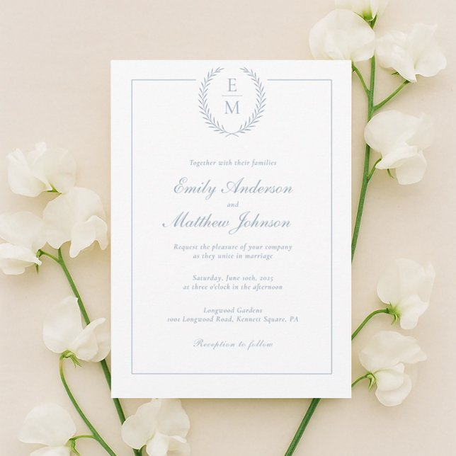 Convite de Casamento com Monograma Laurel Minimali (Criador carregado)